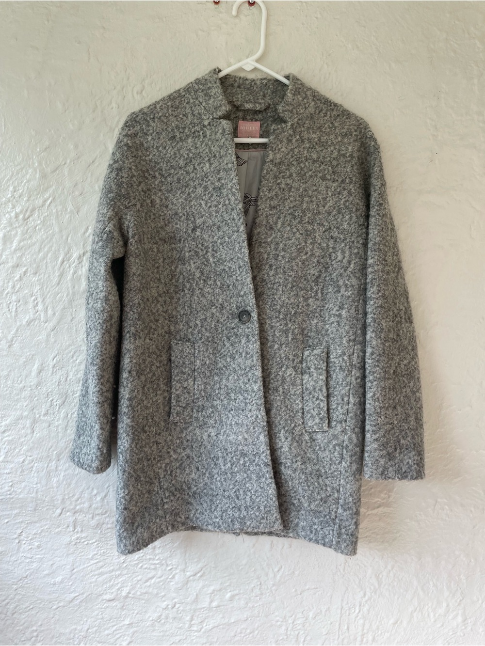 Joules coat Grey Woolsthorpe Boucle Wool Asymmetrical Pea Coat; size 6